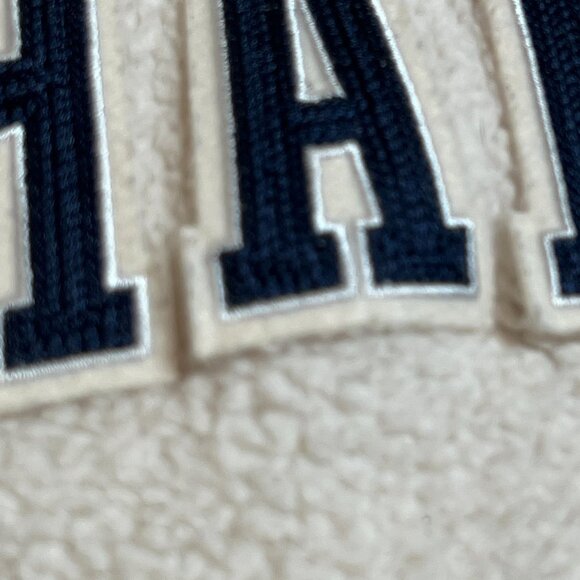 Champion Womens Sherpa Fleece Varsity Bomber Zip Jacket Cream Navy Stripe XS - Picture 11 of 11